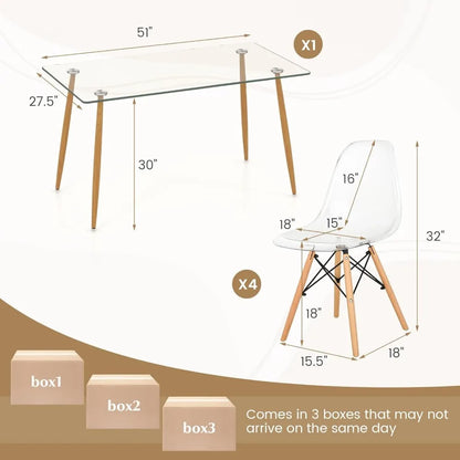 Juego de mesa de comedor para 4, mesa y sillas de cocina modernas, juego de mesa y sillas de vidrio para 4, juego de comedor