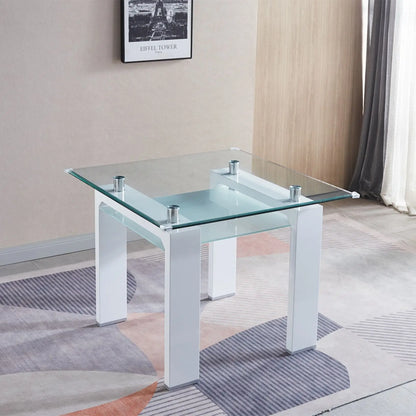 [Flash Sale]39.4x39.4x29.5Inch Tempered Glass Top Square Double-Layer Dining Table with Black/White MDF Legs[US-W]