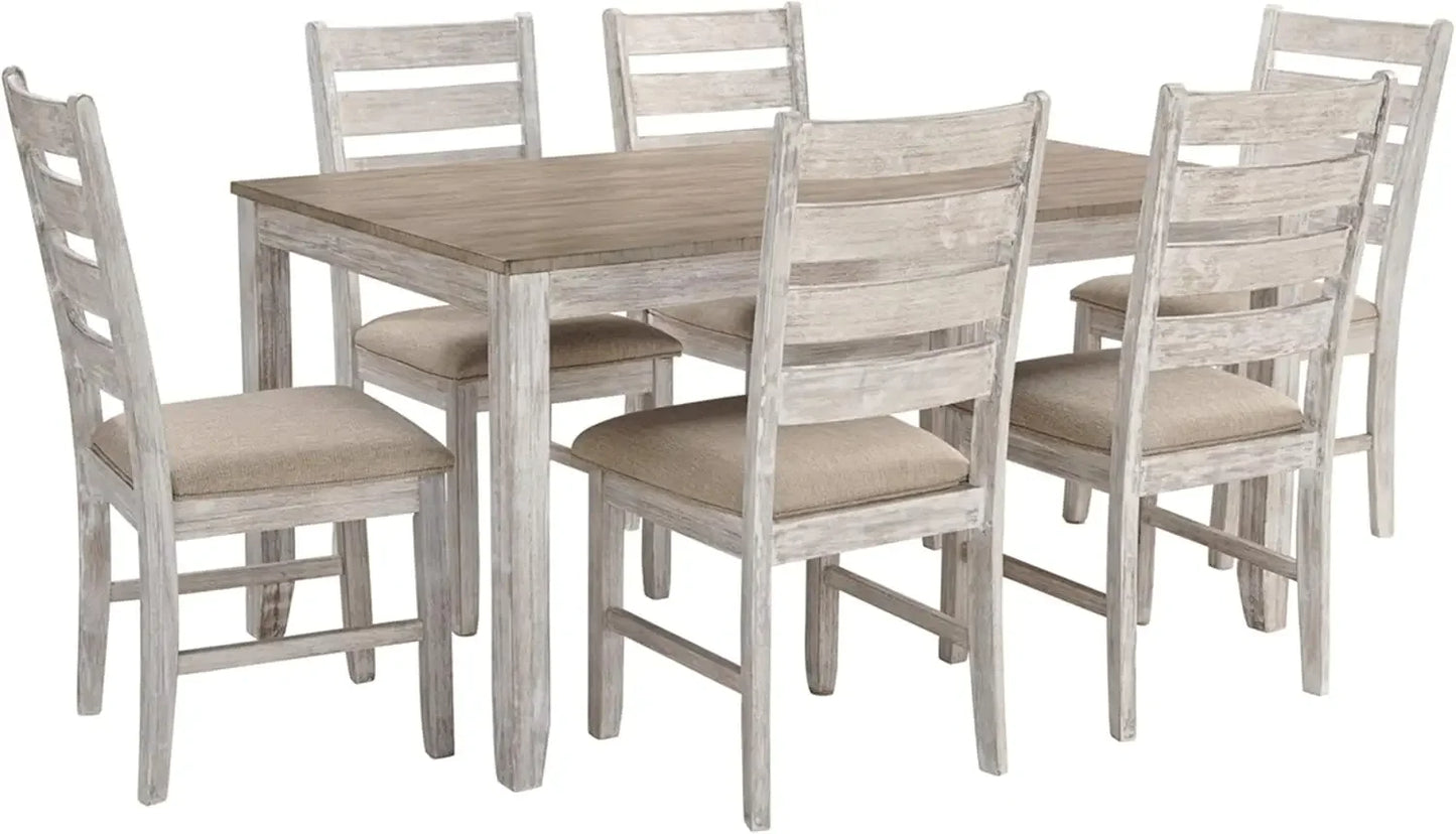 Juego de mesa de comedor Skempton Cottage con 6 sillas tapizadas, diseño de Ashley, encalado