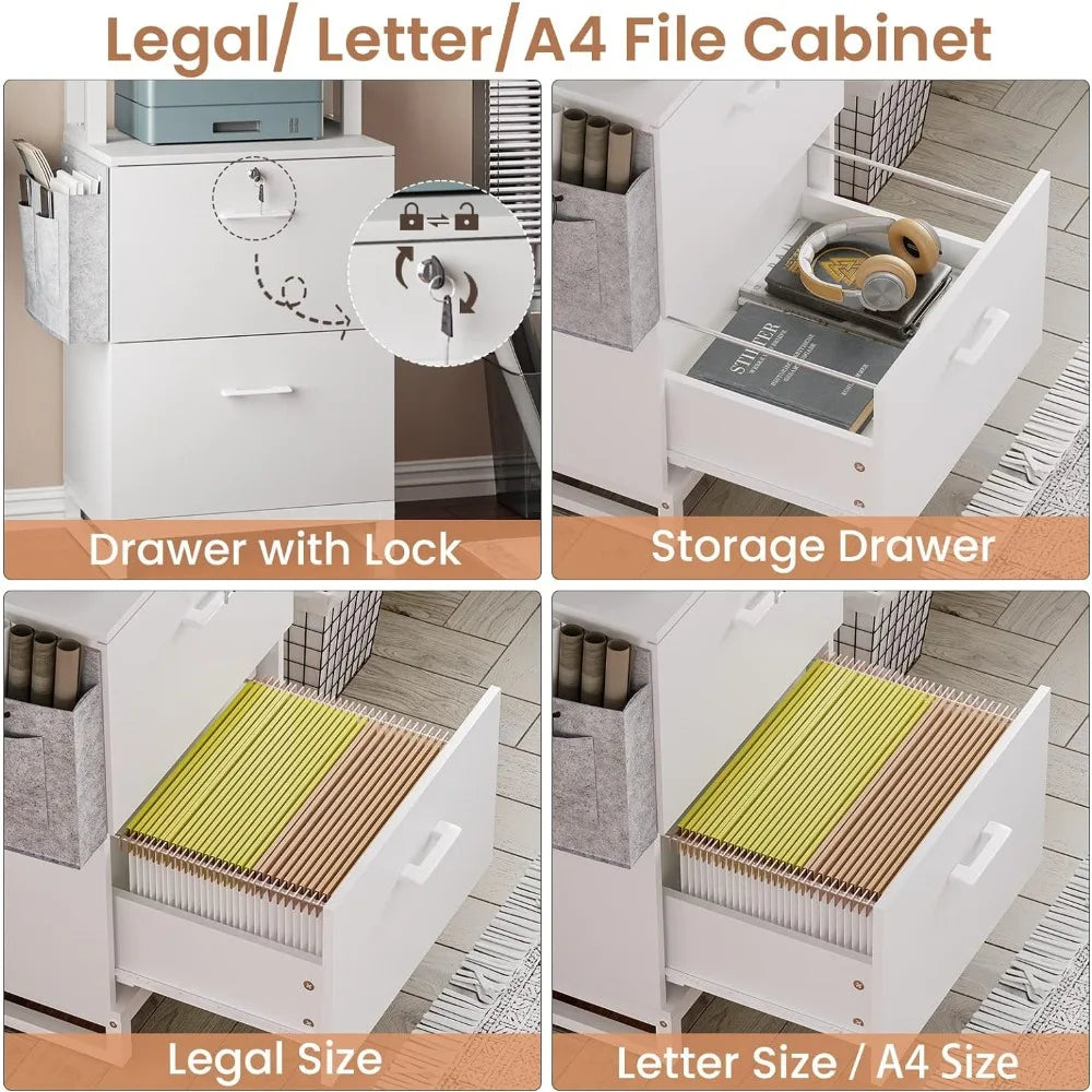 2 Drawer File Cabinet, Filing Cabinet with Lock fits Letter, Legal, A4 Size, File Cabinets for Home Office with Storage Bag