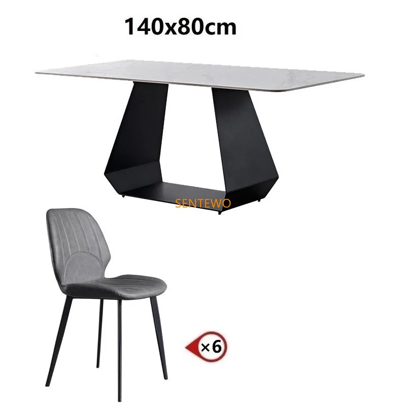 Mesa de comedor SENTEWO de losa de piedra italiana y juego de 4 sillas con estructura de acero al carbono, mesas de mármol sintético, sillas de cena, alta cocina