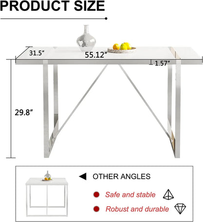 Juego de mesa y sillas para comedor de 6 personas, tapizado en cuero sintético, 55" (juego de mesa de comedor para 6 personas, blanco) Juego de mesa y sillas