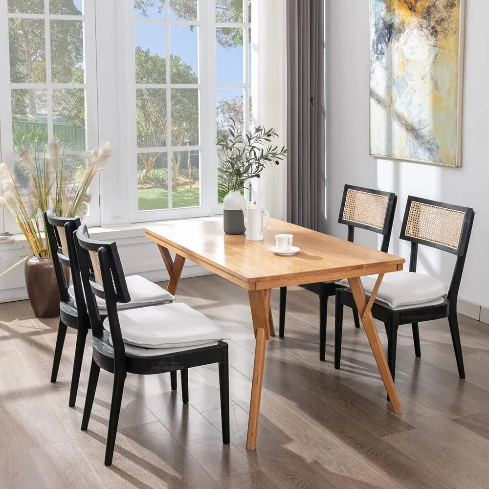 Rattan Dining Chairs Set of 6, Farmhouse Dining Room Chairs with Cane Back French Country Accent Chair Upholstered Wood Chairs