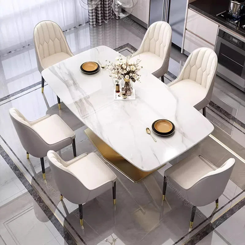 Mesa de comedor rectangular desplegable de lujo con patas nórdicas, mesa de comedor de metal para 8 personas, mesa de comedor de mármol, muebles de cocina