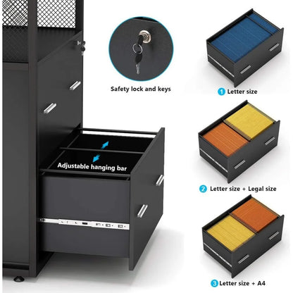 Archivador lateral de 2 cajones Tribesigns con cerradura, tamaño carta/legal/A4, archivador grande moderno con soporte para impresora y metal