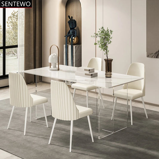 SENTEWO Livraison gratuite Table à manger de cuisine en dalle de roche moderne avec chaise Ensemble de table à manger à base en acrylique transparent Esstische