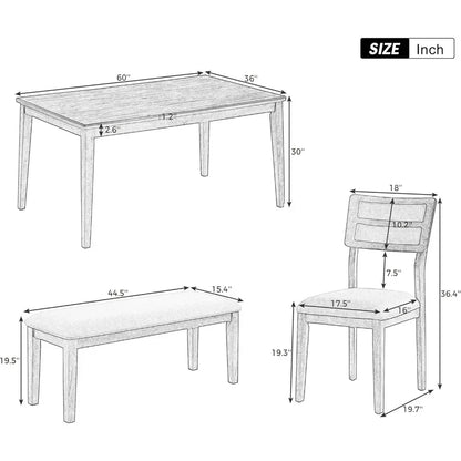 Ensemble de table à manger, ensembles de tables pour 6 personnes, plateau de table rectangulaire avec chaises et banc rembourrés, ensembles de tables de cuisine