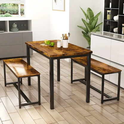 Juego de mesa de comedor, juego de mesa de cocina con 2 bancos, ideal para el hogar, la cocina y el comedor, mesa de desayuno