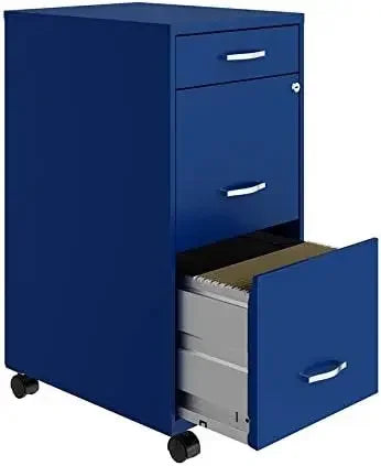 3 Drawers Vertical Blue Metal Filing Cabinet Lockable Pre Assembled Movable Legal Letter Size for Home Office