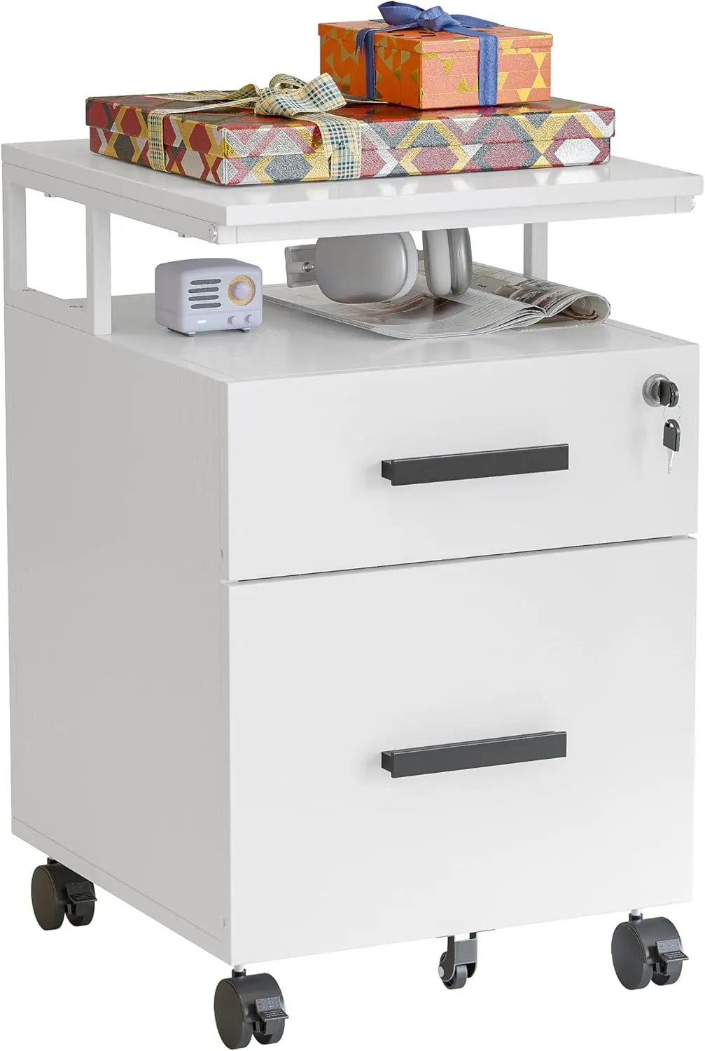 2-Drawer File Cabinet with Lock for Home Office,Letter Size, Printer Stand, Wooden Storage Mobile File Cabinet, White