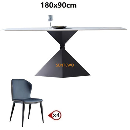 Mesa de comedor y sillas de comedor de mármol italiano SENTEWO, base de acero al carbono, mesas negras, muebles de cocina, restaurante, mármol