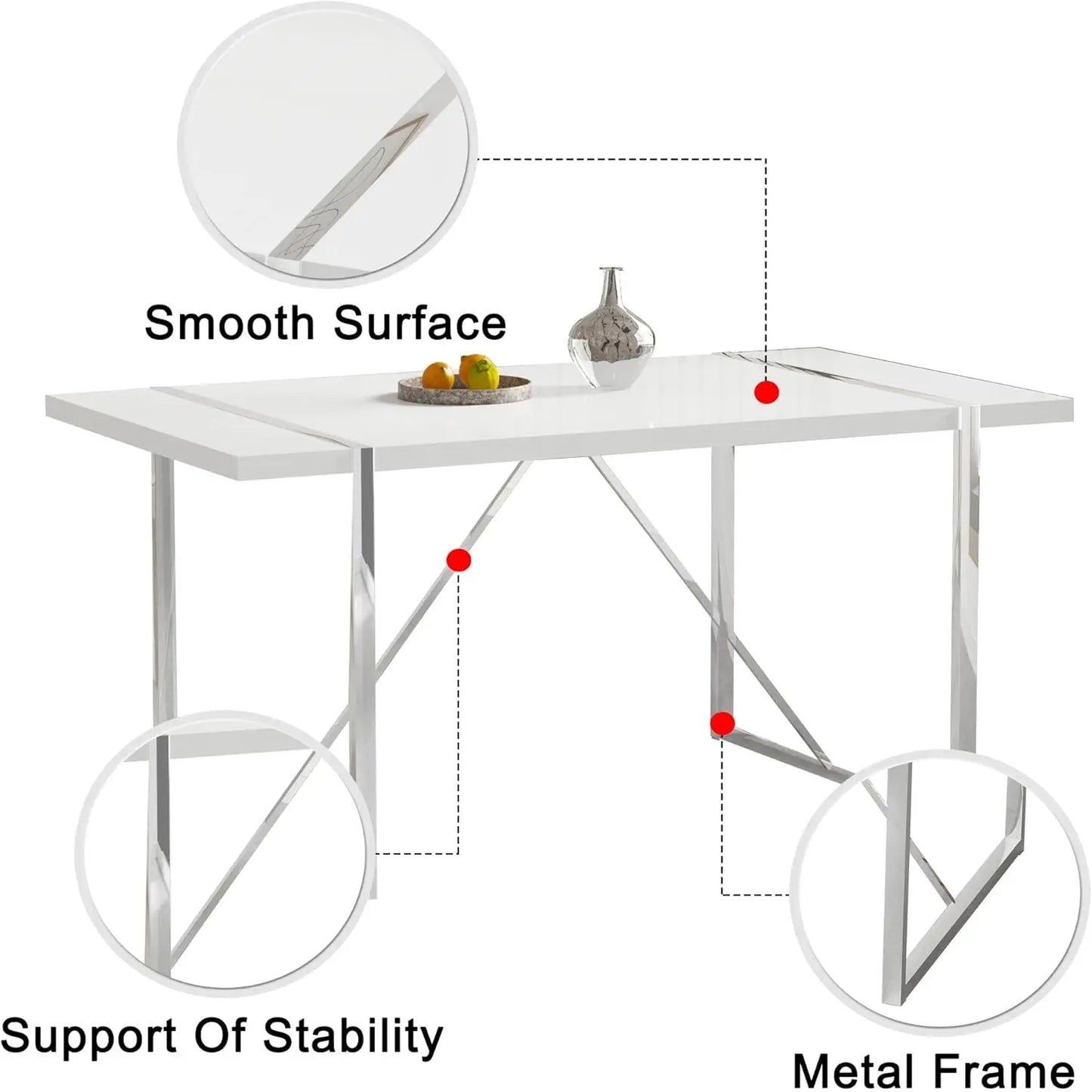 Juego de mesa y sillas para comedor de 6 personas, tapizado en cuero sintético, 55" (juego de mesa de comedor para 6 personas, blanco) Juego de mesa y sillas