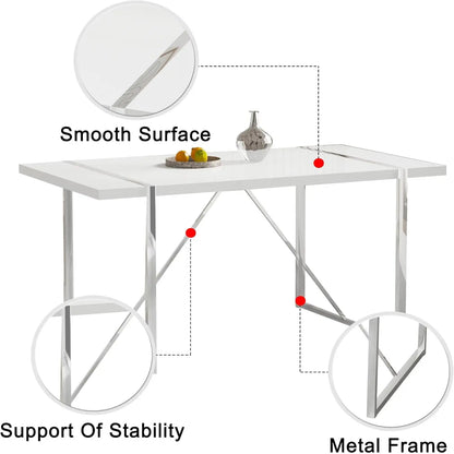 Juego de mesa y sillas para comedor de 6 personas, tapizado en cuero sintético, 55" (juego de mesa de comedor para 6 personas, blanco) Juego de mesa y sillas