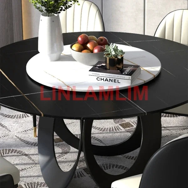 Muebles de comedor Linlamlim, juego de mesa de piedra sinterizada con sillas de cuero y muebles de cocina de diseño de acero inoxidable