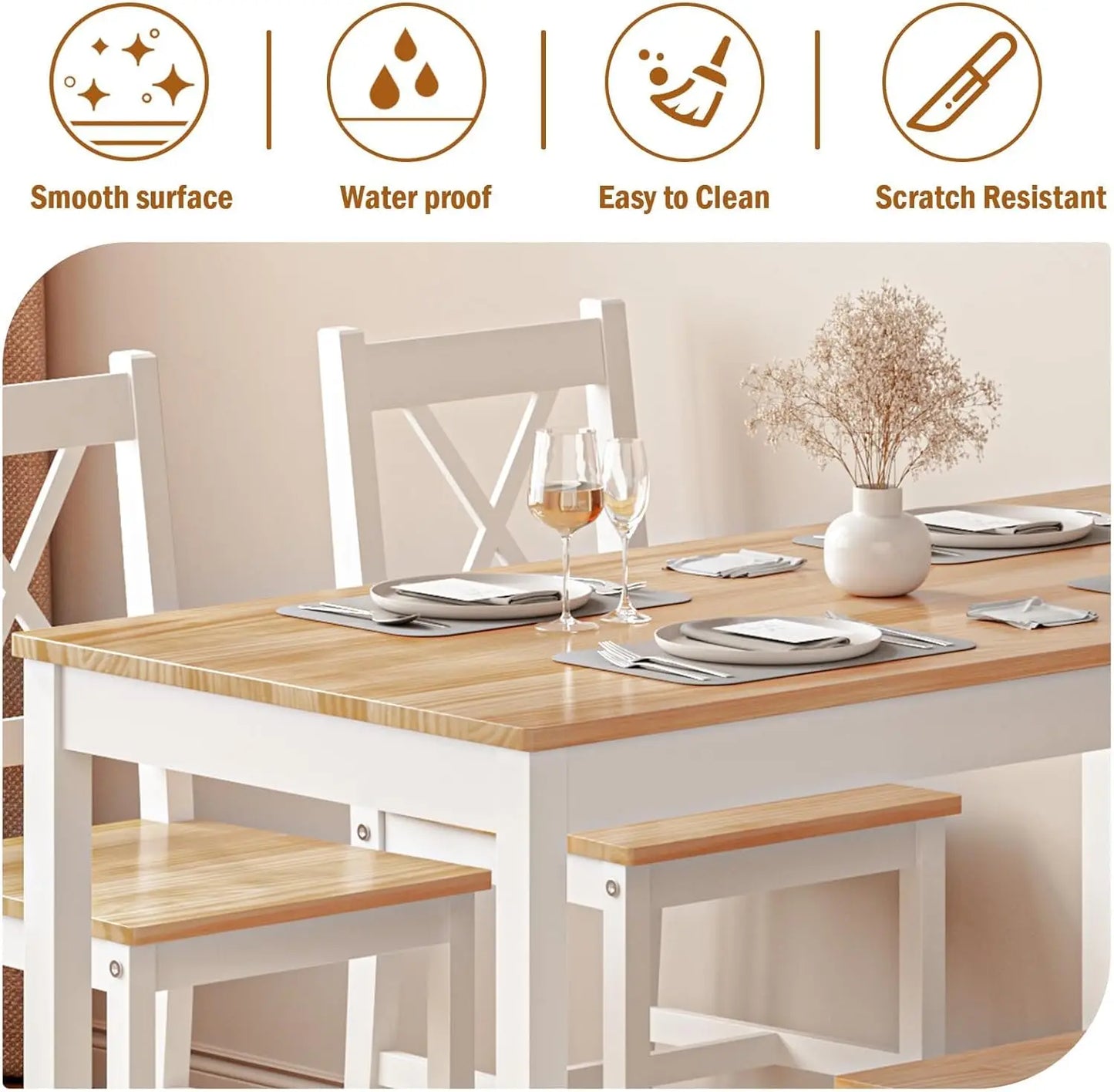 Juego de mesa de comedor para 4, juego de mesa de comedor de cocina de madera de 5 piezas con 4 sillas para cocina, comedor, restaurante pequeño