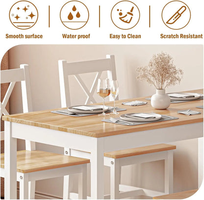 Juego de mesa de comedor para 4, juego de mesa de comedor de cocina de madera de 5 piezas con 4 sillas para cocina, comedor, restaurante pequeño