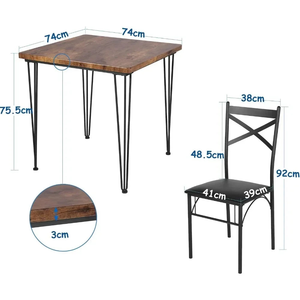 Conjunto de 3 sillas con cojines de PU de estilo industrial moderno para cocina y sala de estar para espacios pequeños, mesa de comedor para 2, marrón retro