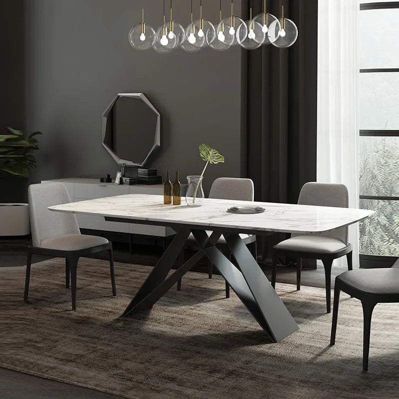 Mesa de comedor de mármol para apartamento pequeño rectangular moderna y creativa con herrajes de hierro de estilo nórdico minimalista