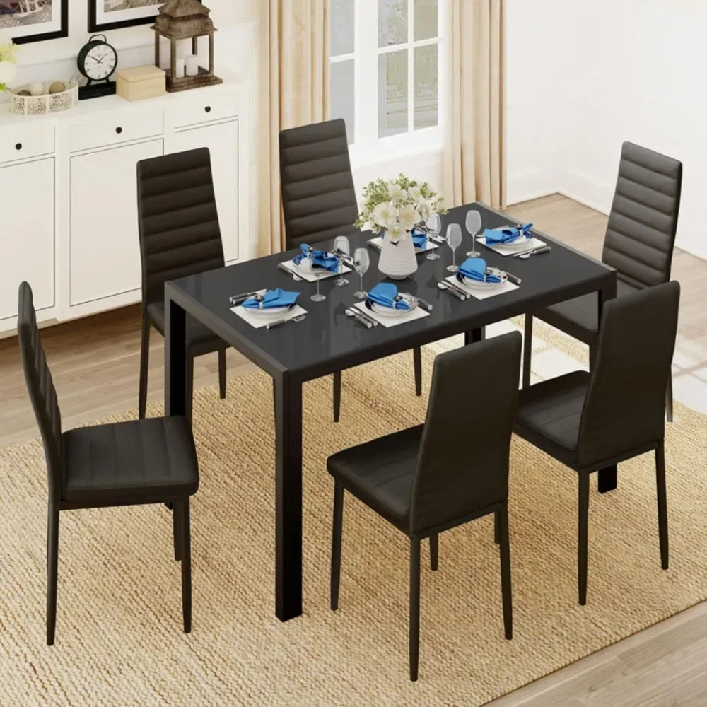 Juegos de mesa de comedor para 6, juego de mesa y sillas de cocina de 7 piezas para 6 personas, juegos de comedor modernos de cuero PU para el hogar, la cocina