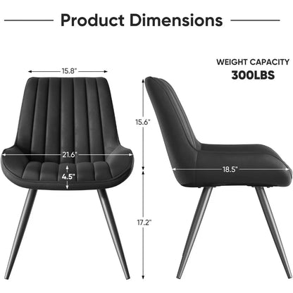 Juego de 6 sillas de comedor modernas, cómodas sillas de comedor con cojines gruesos, sillas auxiliares de cocina de tela con patas de metal, color negro