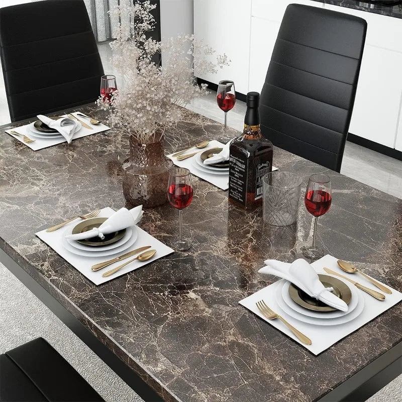 Recaceik Furniture 5 Piece Faux Dining Set, Modern Kitchen Table Marble Top and High Chairs for Breakfast Nook Small Spaces()