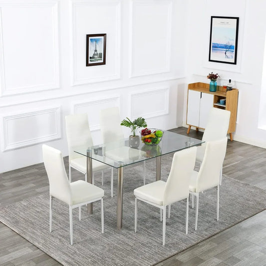 Ensemble de table à manger pour 6 personnes, table de cuisine et chaises pour 6 personnes, petite table de salle à manger et 6 chaises en cuir PU pour petit espace