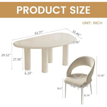 Ensemble de salle à manger ovale pour 4 personnes, ensemble de table de petit-déjeuner de 63,77 pouces avec 4 chaises beiges, petit ensemble de table à manger, table et chaises