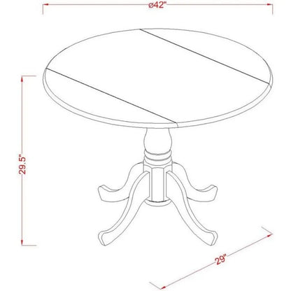 DLNO5-LWH-W El juego de 5 piezas Dublin incluye una mesa de comedor redonda con hojas abatibles y 4 sillas de cocina, juego de mesa de comedor de 42 x 42 pulgadas