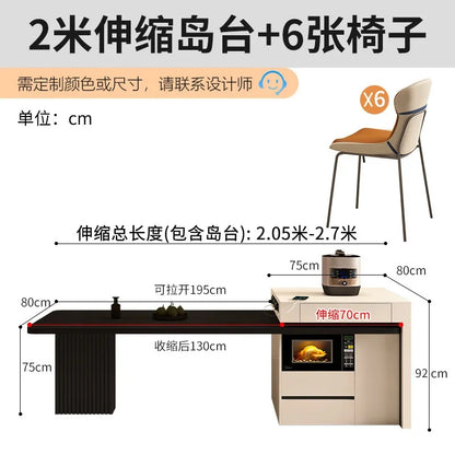 Rock Slab Island Plus Dining Table Integrated Household Retractable Italian Light Luxury Island Dining Table