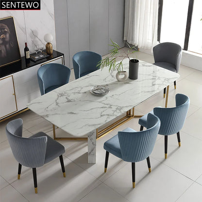 SENTEWO Ensemble de table à manger de cuisine et 6 chaises de luxe en marbre italien avec base en acier inoxydable doré