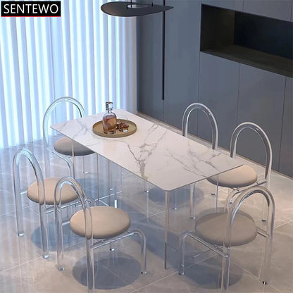 SENTEWO Free Shipping Marble Top Dining Table Set 4 Chairs Suspended Transparent Acrylic Base Tables Kitchen Home Furniture