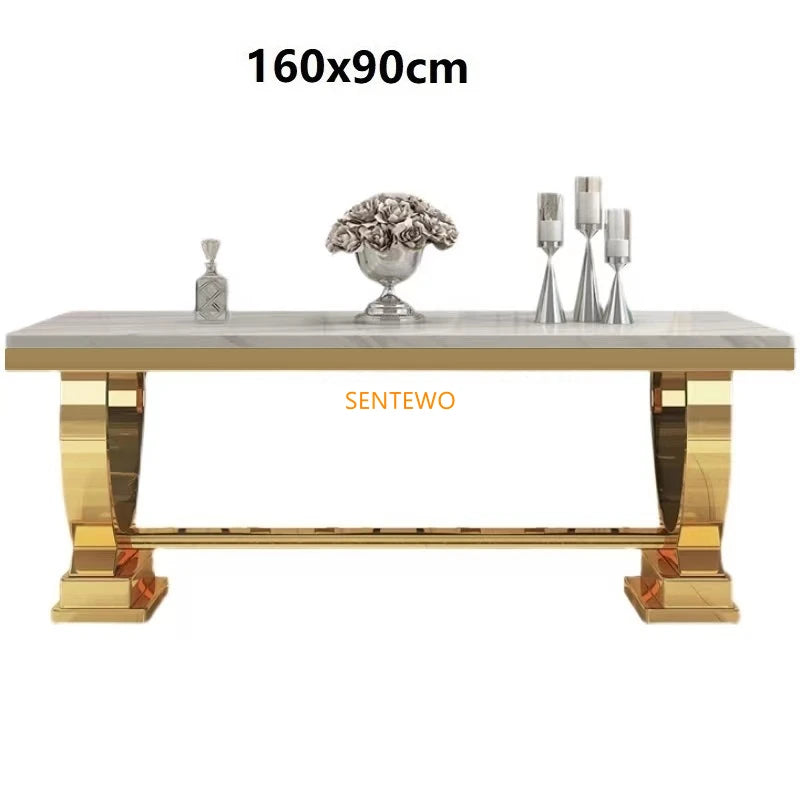 SENTEWO Ensemble de tables et chaises de salle à manger de luxe en marbre avec base en métal émaillé au titane et doré