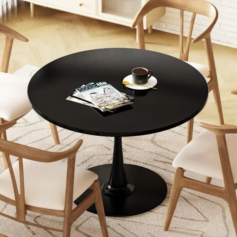 Table à manger ronde en marbre blanc, bureau tulipe de 31,5 po pour 2 à 4 personnes avec plateau en MDF et base sur piédestal