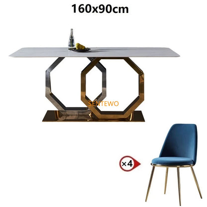 Mesa de comedor de mármol de lujo SENTEWO con 8 sillas de comedor, mesa de comedor con marco dorado, juego de sillas de mármol Basse