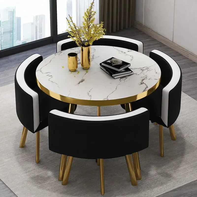 Marble Round 80cm Dining Tables Set 4 Chairs Modern Center Wood Table Luxury White Muebles Para El Hogar Apartment Furniture