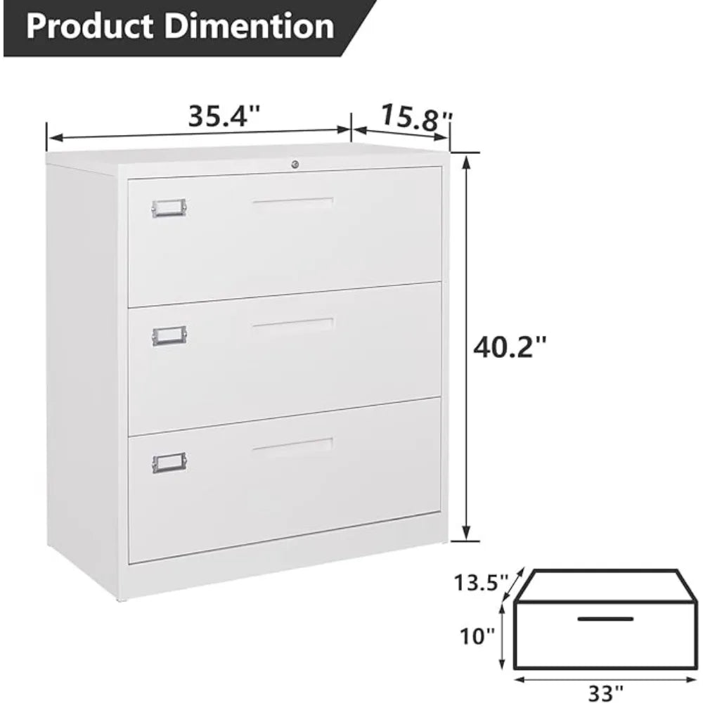 Metal File Cabinet with Lock,3 Drawer Lateral Filing Cabinet for Different Size Files, Lockable Storage Cabinet with One Door