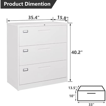 Metal File Cabinet with Lock,3 Drawer Lateral Filing Cabinet for Different Size Files, Lockable Storage Cabinet with One Door