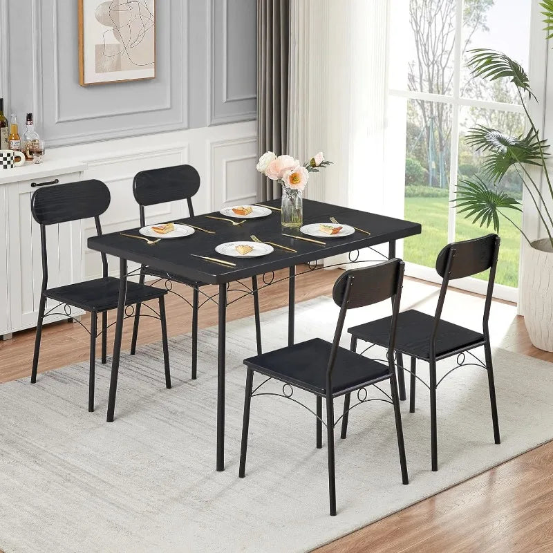 Juego de mesa de comedor para 4, 5 piezas con sillas para cocina, desayunador y espacios pequeños, 43,3", color negro