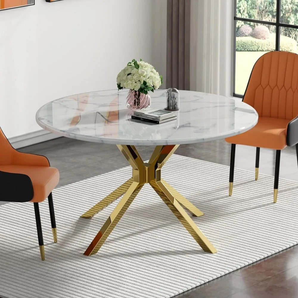 Juego de mesa de comedor de mármol redondo moderno de 7 piezas, adecuado para una mesa de comedor redonda de 47 pulgadas con 6 sillas de felpa