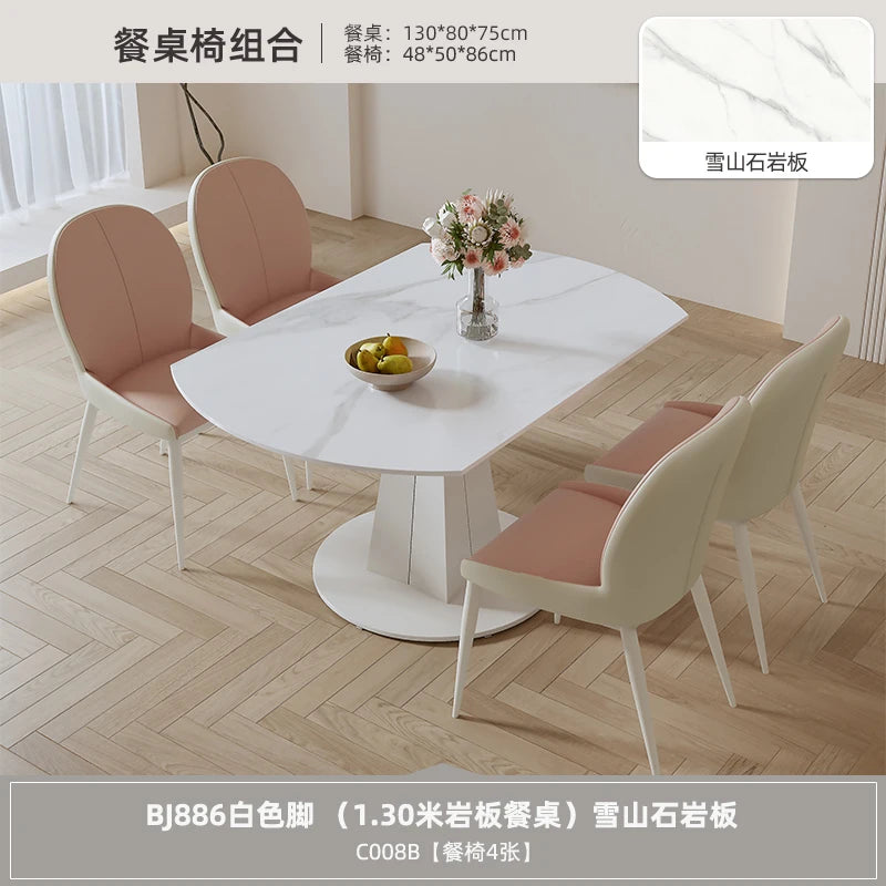 Juego de mesa de comedor para sala de estar con sillón ergonómico blanco, juegos de comedor móviles, diseño moderno, comedores, mesa plegable, muebles