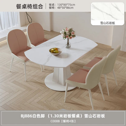 Juego de mesa de comedor para sala de estar con sillón ergonómico blanco, juegos de comedor móviles, diseño moderno, comedores, mesa plegable, muebles