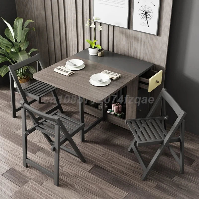 Folding Dining Table Home Ultra-thin Multi-functional Combination Dining Table Multi-person Table With Folding Chairs 0/2/4/6