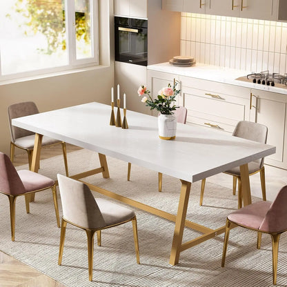 Juego de mesa de comedor. Mesa de comedor para 8 personas, mesa de cocina rectangular de madera de 70,87 pulgadas con marco de metal, mesa industrial grande y larga