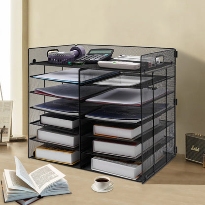 13 slots Iron File Holder Classroom Keepers Literature Storage Rack Rectangular Desktop Literature Organizer