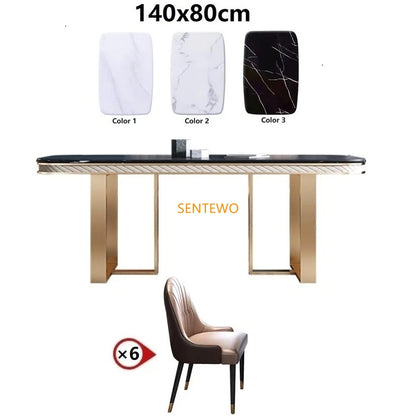 SENTEWO Ensemble de table à manger de cuisine en marbre de luxe italien avec chaise et cadre doré en acier inoxydable Mesa Com 6 Cadeiras