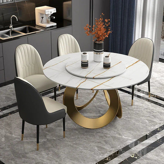 Muebles de comedor Linlamlim, juego de mesa de piedra sinterizada con sillas de cuero y muebles de cocina de diseño de acero inoxidable