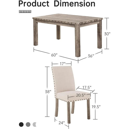 Fort 7 Piece Rustic Wooden Dining Set, Mid-Century Modern Table & Chair Set for Spacious Dining Rooms and Entertaining Guests