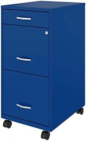 3 Drawers Vertical Blue Metal Filing Cabinet Lockable Pre Assembled Movable Legal Letter Size for Home Office