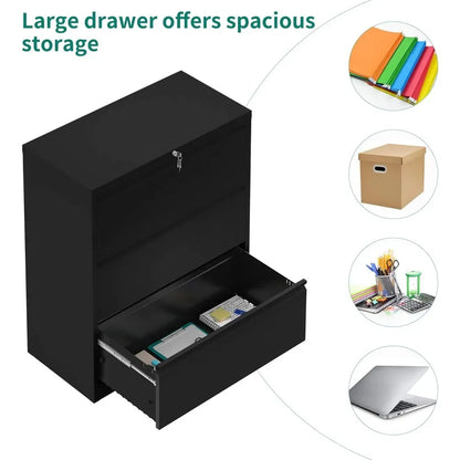 3 Drawer Lateral File Cabinet with Lock, Metal Stainless Steel Wide Lateral Filing Cabinet for Legal/Letter A4 Size