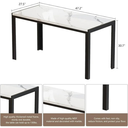 Mesa de comedor de imitación de mármol para 4 personas, muebles de cocina con 2 mesas de comedor de cuero PU, mesa de cocina y sillas